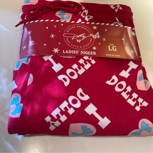 Dolly Parton Red Ladies' Jogger Pajama Bottoms Large NWT I 💗 Dolly